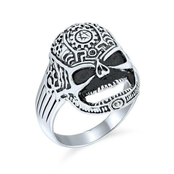 Men's Jewelry Stainless Steel Ring Gothic Biker Head Portrait Style Silver Black 